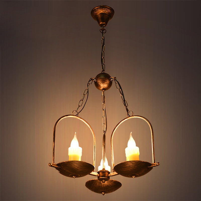 Drie-licht Kaars Kroonluchters Metaal Vintage Plafond Hanglamp in Brons voor Eetkamer