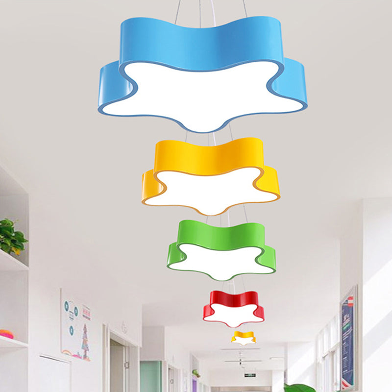 Kinderdagverblijf LED Hanglamp Kinderen Rood/Groen/Geel Afwerking Dangle Pendant met Ster Acryl Schaduw, 11"/15" B