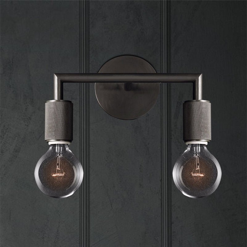 Bare Bulb Metalen Wandverlichting Minimalistisch 1/2-Licht Binnen Sconces Lamp in Zwart/Koper/Chroom met Vierkante Arm