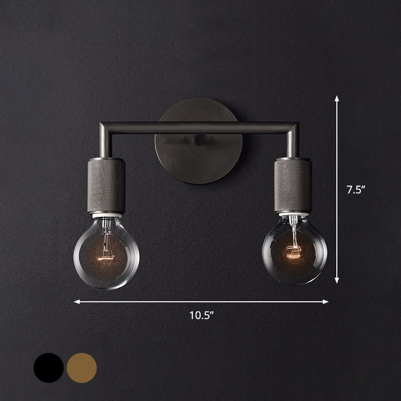 Bare Bulb Metalen Wandverlichting Minimalistisch 1/2-Licht Binnen Sconces Lamp in Zwart/Koper/Chroom met Vierkante Arm