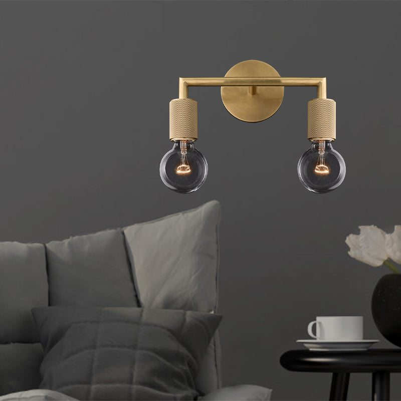 Bare Bulb Metalen Wandverlichting Minimalistisch 1/2-Licht Binnen Sconces Lamp in Zwart/Koper/Chroom met Vierkante Arm