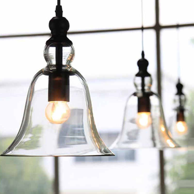 Zwarte Enkele Plafond Pendel Lamp Rustieke Bel Helder Glas Hanglamp