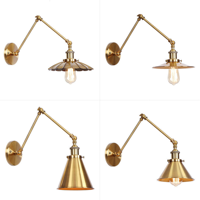 IJzeren Messing Taak Wandverlichting Golfvorm/Hoorngvorm/Conisch Enkel 6"/8" Brede Antieke Wandlamp met Swingarm