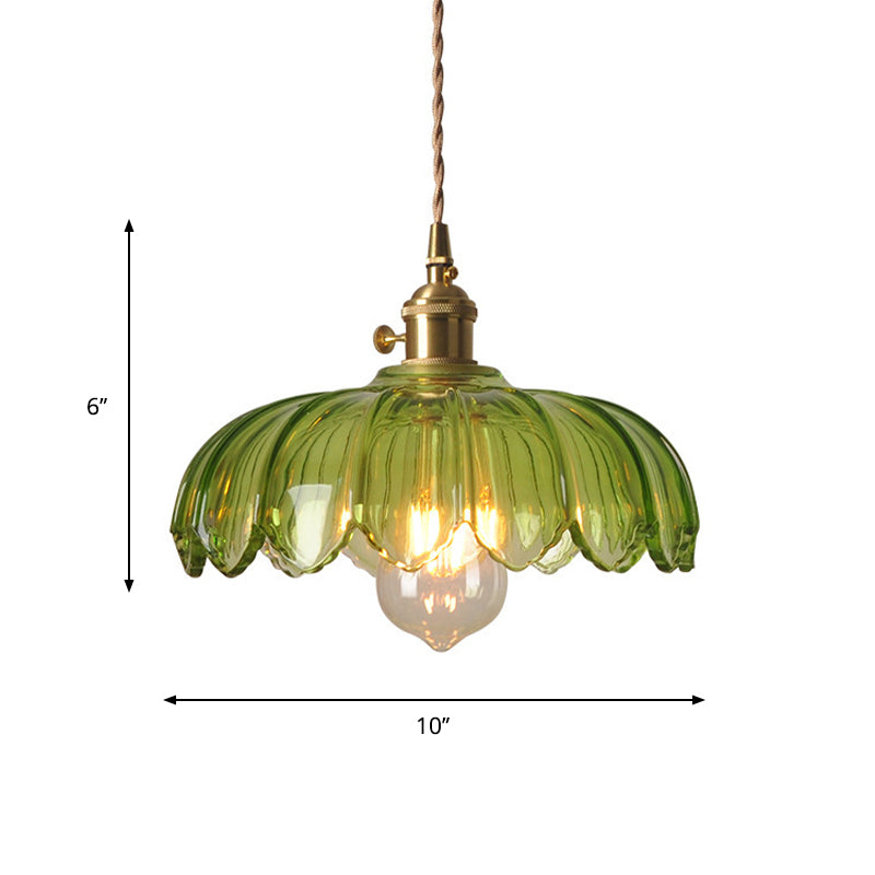 Groene Glazen Golfvormige Lampenkap Hanglamp Retro 1 Lamp Open Keuken Hangende Plafondverlichting in Messing
