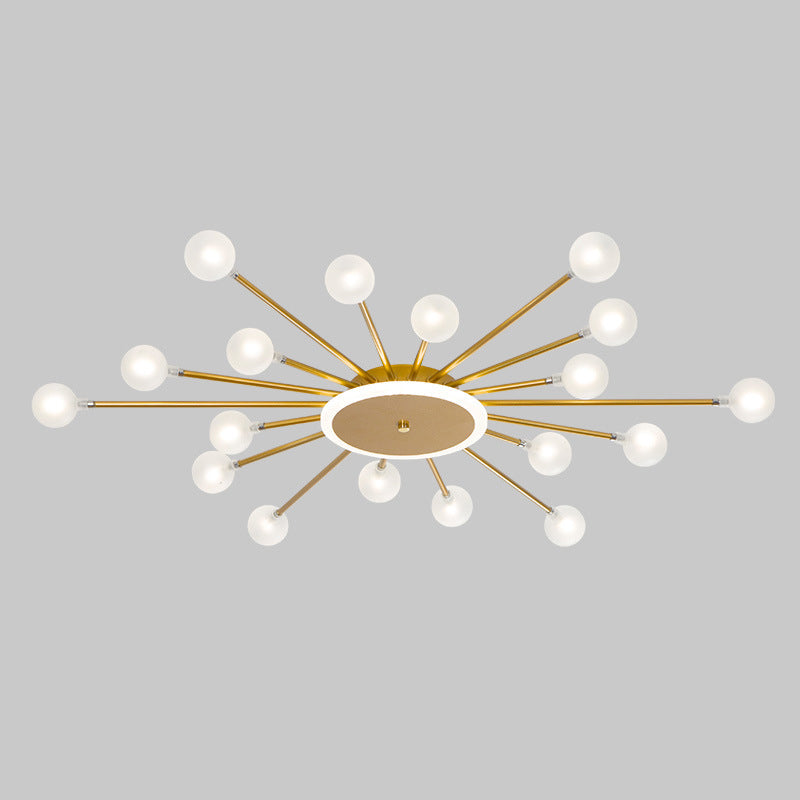 Postmodern Starburst Flushmount Verlichting Frosted Glas 18-Lichts Postmodern Plafondlamp in Zwart/Goud