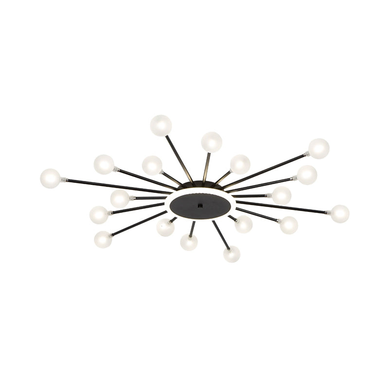 Postmodern Starburst Flushmount Verlichting Frosted Glas 18-Lichts Postmodern Plafondlamp in Zwart/Goud