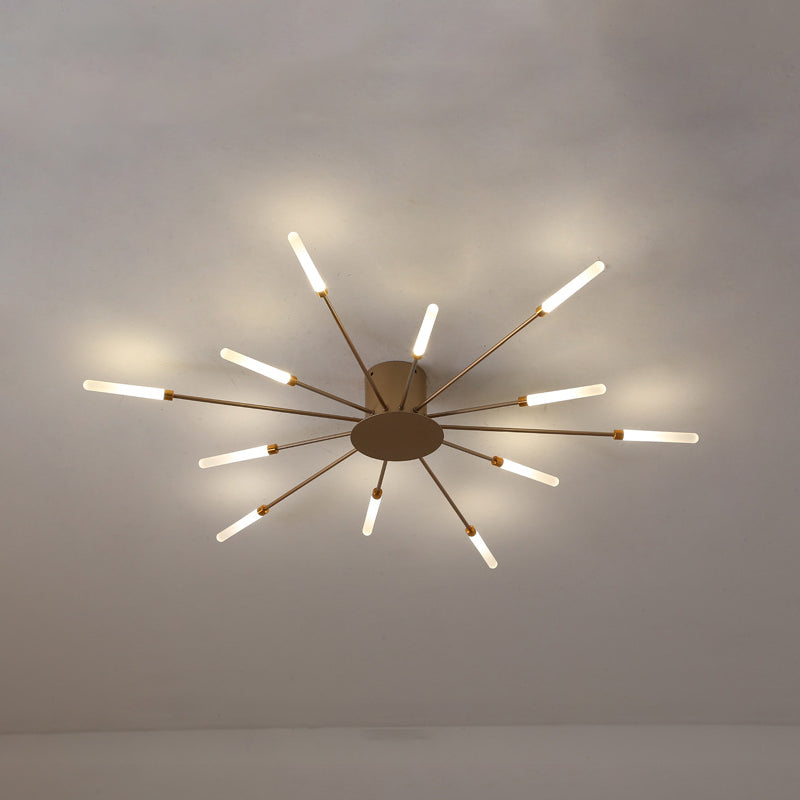 Zwarte/Gouden Burst Plafondlamp Hedendaags 12/18/28 Lichten Acryl LED Semi Flush Gemonteerde Lamp voor Slaapkamer
