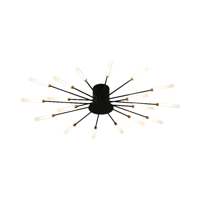 Zwarte/Gouden Burst Plafondlamp Hedendaags 12/18/28 Lichten Acryl LED Semi Flush Gemonteerde Lamp voor Slaapkamer