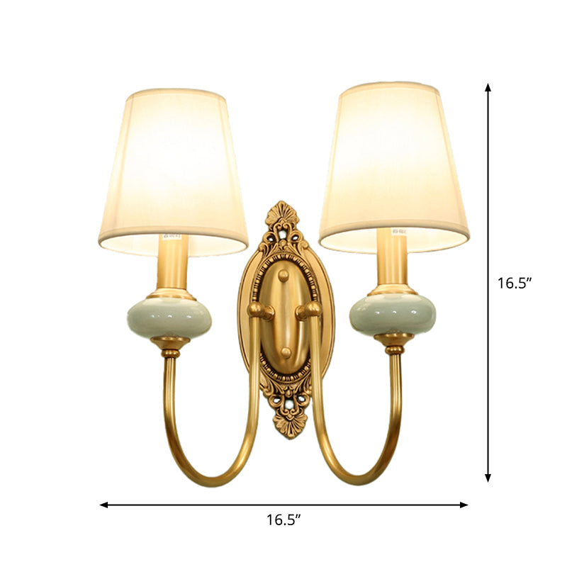 Gouden Swoop Wandlamp Traditionele Metalen 1/2-Kop Gouden Wandlamp met Conische Schaduw en Faux Jade Decor