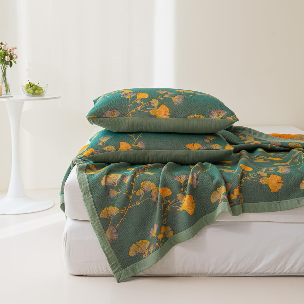 Jacquard Bloem Ginkgo Bladeren Omkeerbare Dekbedcover