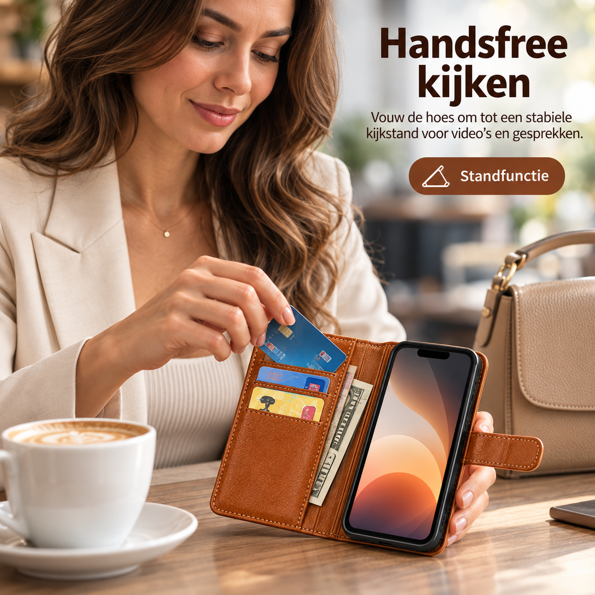 Premium Leer iPhone Flip Portemonnee & Stand Case