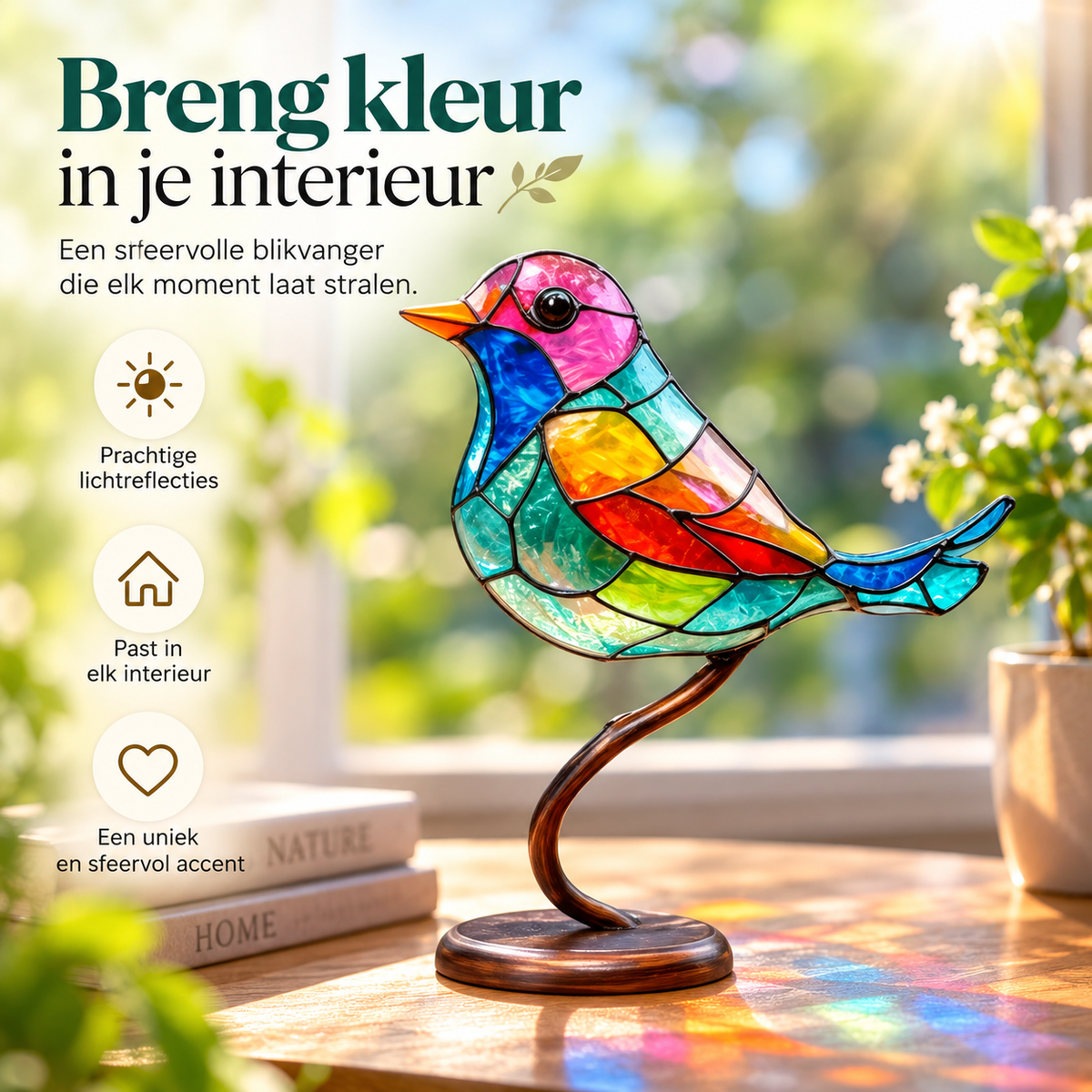 VivaBirds | Ervaar hoe deze glas-in-lood-look vogels je ruimte vullen met levendige kleuren
