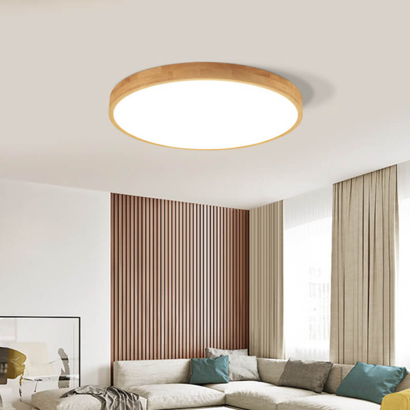 Ronde LED Plafondlamp met Houten Frame