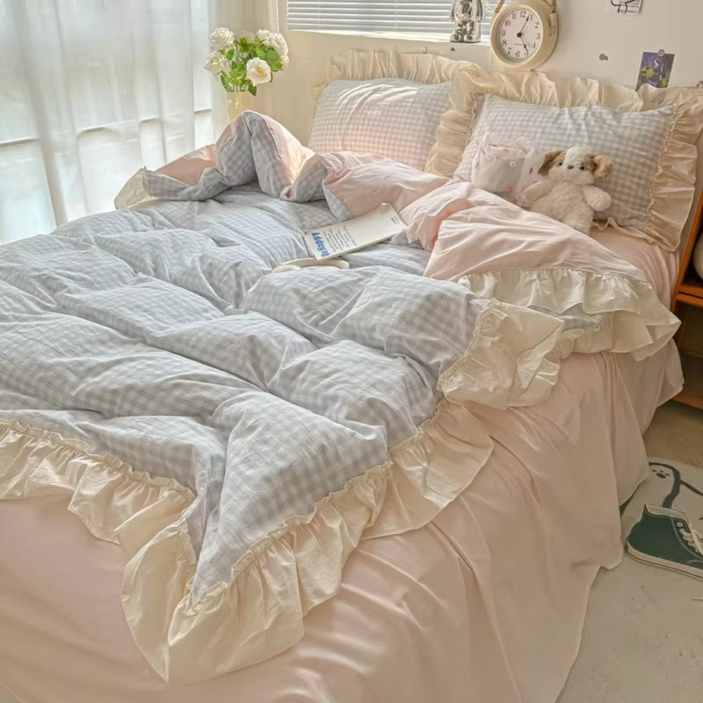 Gingham Ruit Rimpelrand Beddengoed Set