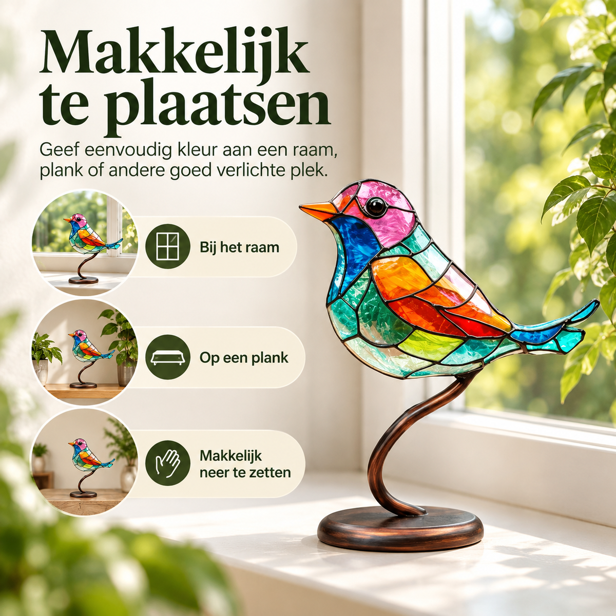 VivaBirds | Ervaar hoe deze glas-in-lood-look vogels je ruimte vullen met levendige kleuren
