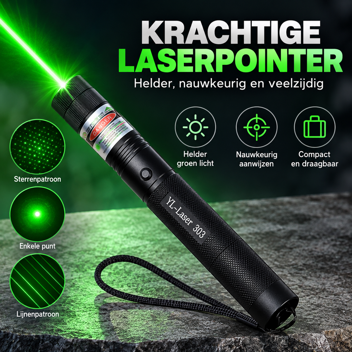 Laserpointer met precisiestraal | Zeer goed zichtbaar, zelfs op grote afstanden, perfect voor nauwkeurigheid bij presentaties en buitenactiviteiten.
