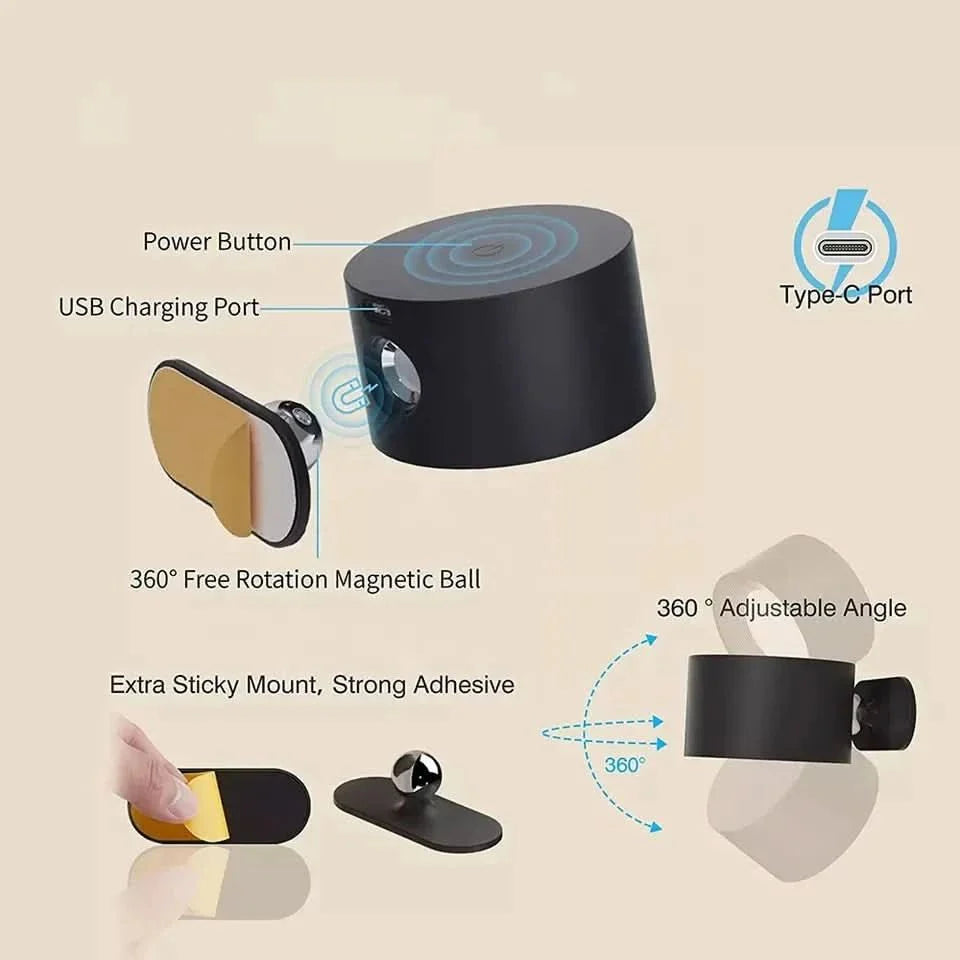 360° Wandlamp – Draadloos, USB-oplaadbaar & 3 helderheidsinstellingen voor flexibele verlichting