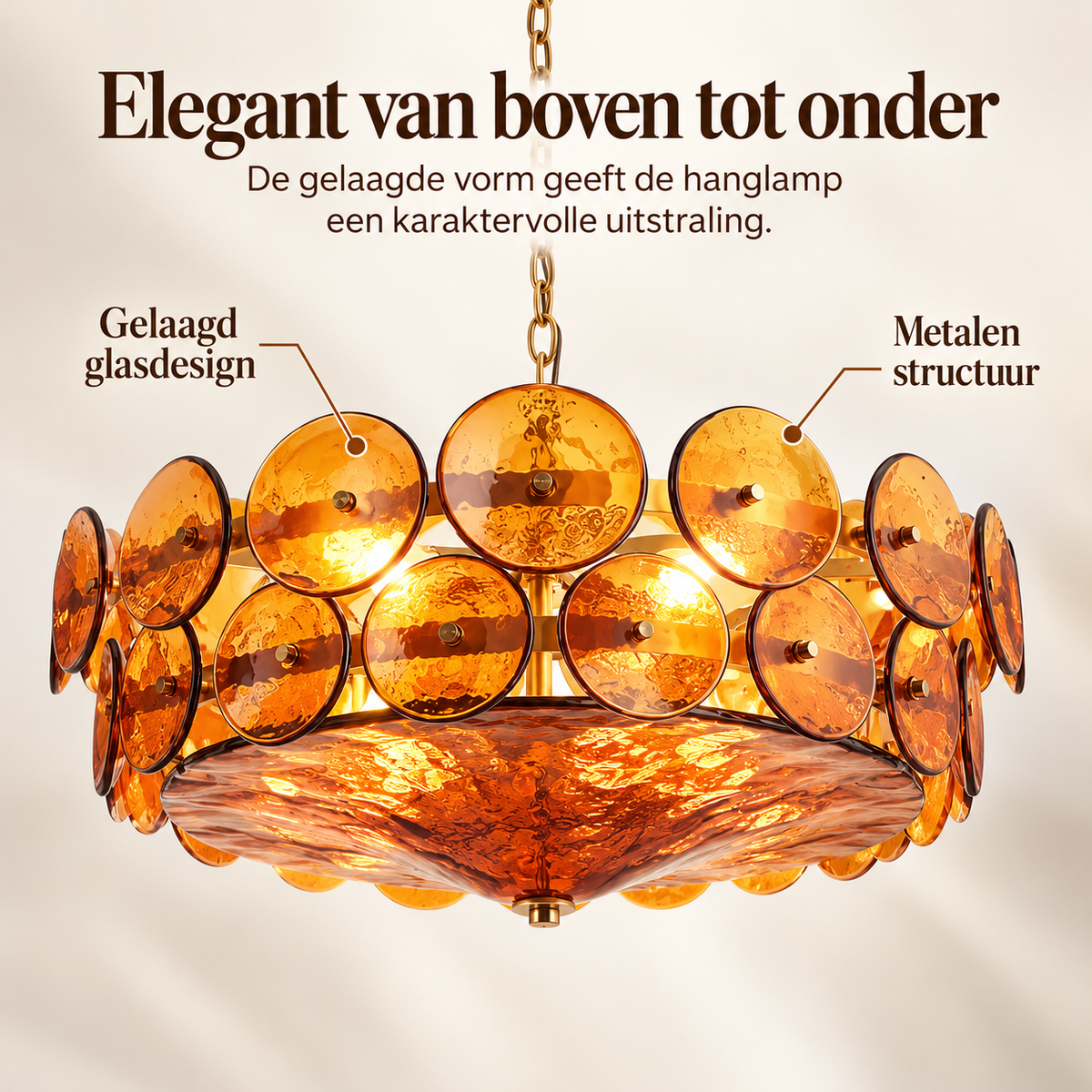 Ventilo Moderne Hanglamp van Amber Glas