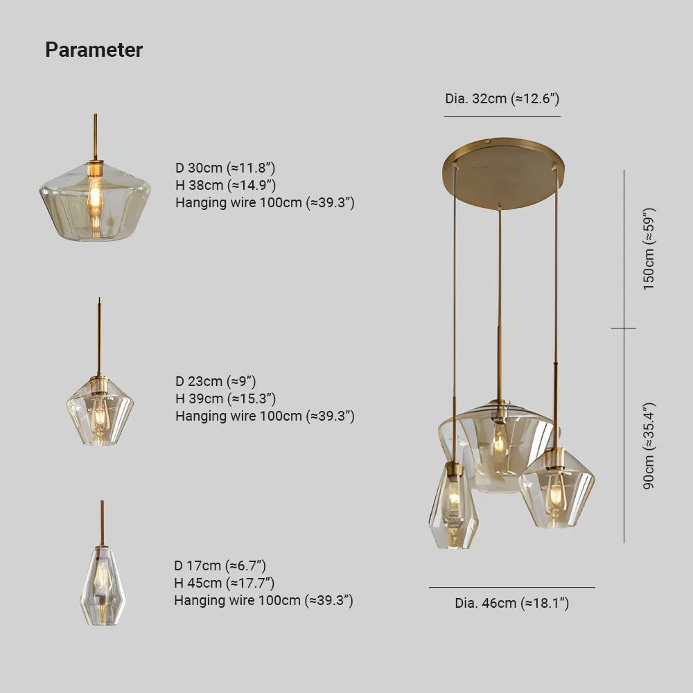 Juni Hanglamp Glas, Helder/Amber Diamantvorm