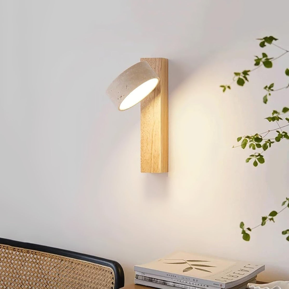 Travertine Houten Nachtkastje Wandlamp