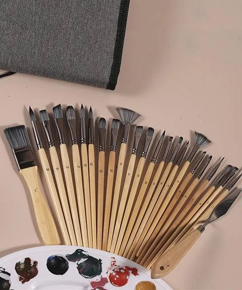 Professionele Kunstpenseel met Natuurlijke Houten Handvatten Set