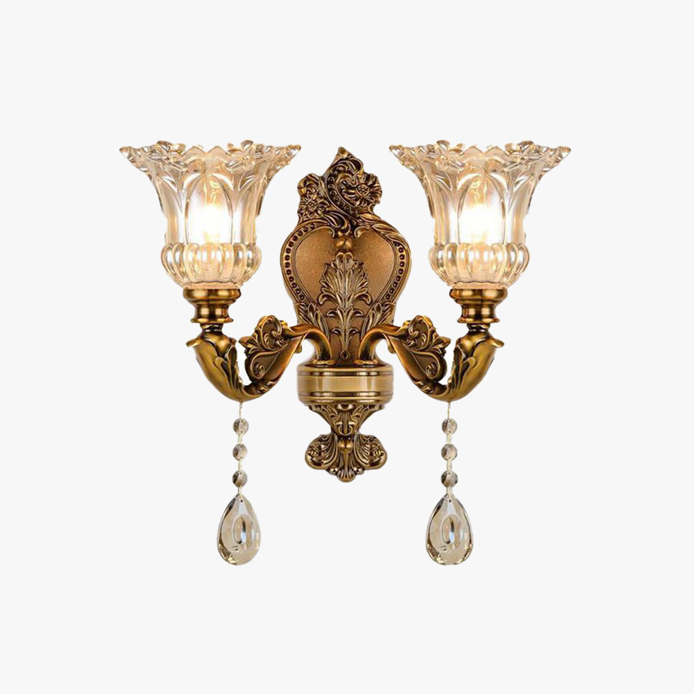 Ramiq Vintage Flor Metaal/Glas Wandlamp, Goud
