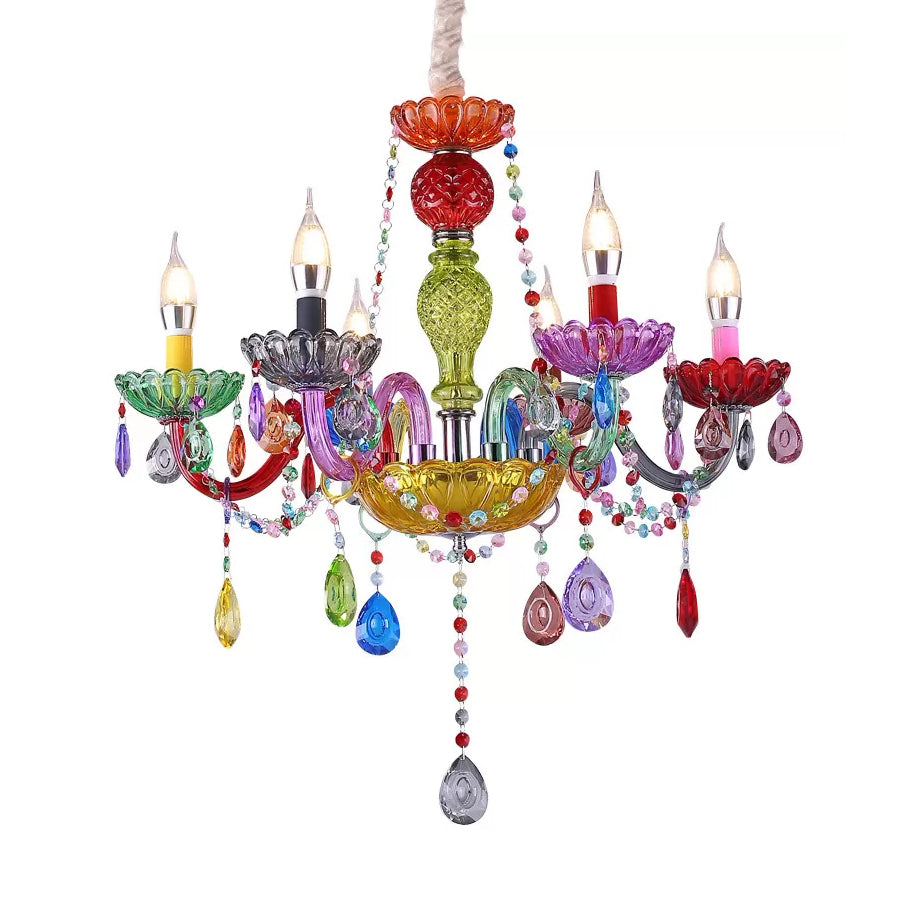 Nepkaars Hanglamp Mooie Glazen Multi-Kleurige Kroonluchter met Druppel Kristal voor Kleuterschool