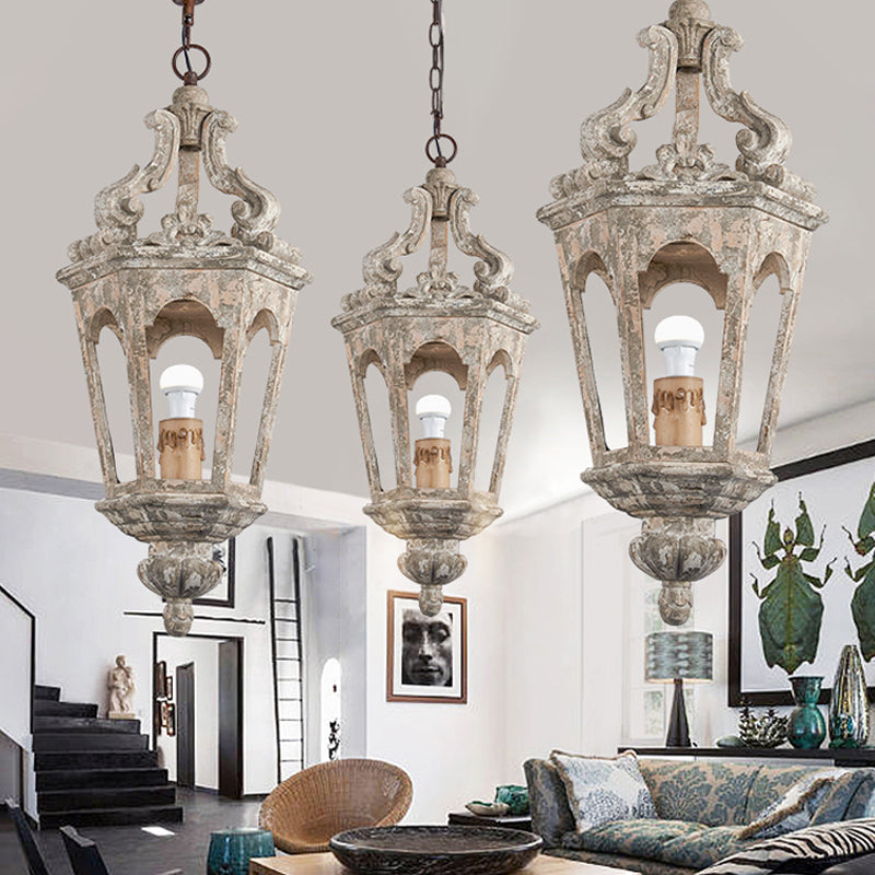 Plattelands Pavilion Hanglamp 1-Licht Verweerd Houten Hanglamp voor Woonkamer