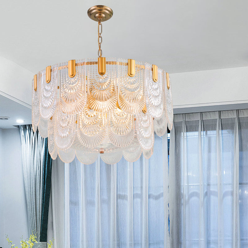 Gelaagde Heldere Textuur Glas Druppel Lamp Klassieke Eetkamer Chandelier Verlichtingsarmatuur in Messing