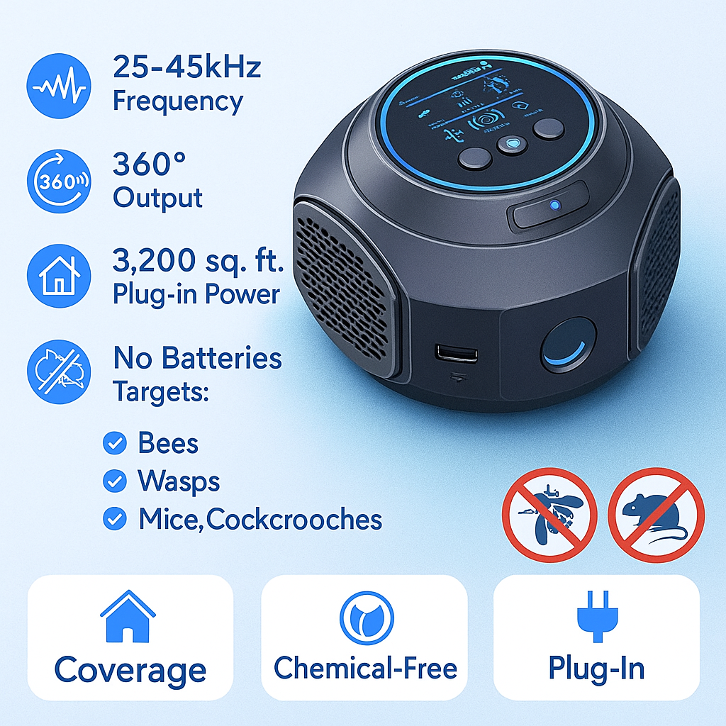 PulseGuard Ultrasone Bij- en Wespafschrikker, 360 Graden Dekking