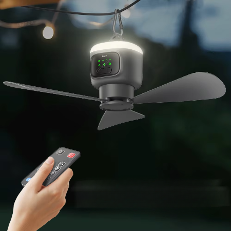 Ultieme oplaadbare plafondventilator voor buiten met een capaciteit van 12000 mAh en LED-verlichting
