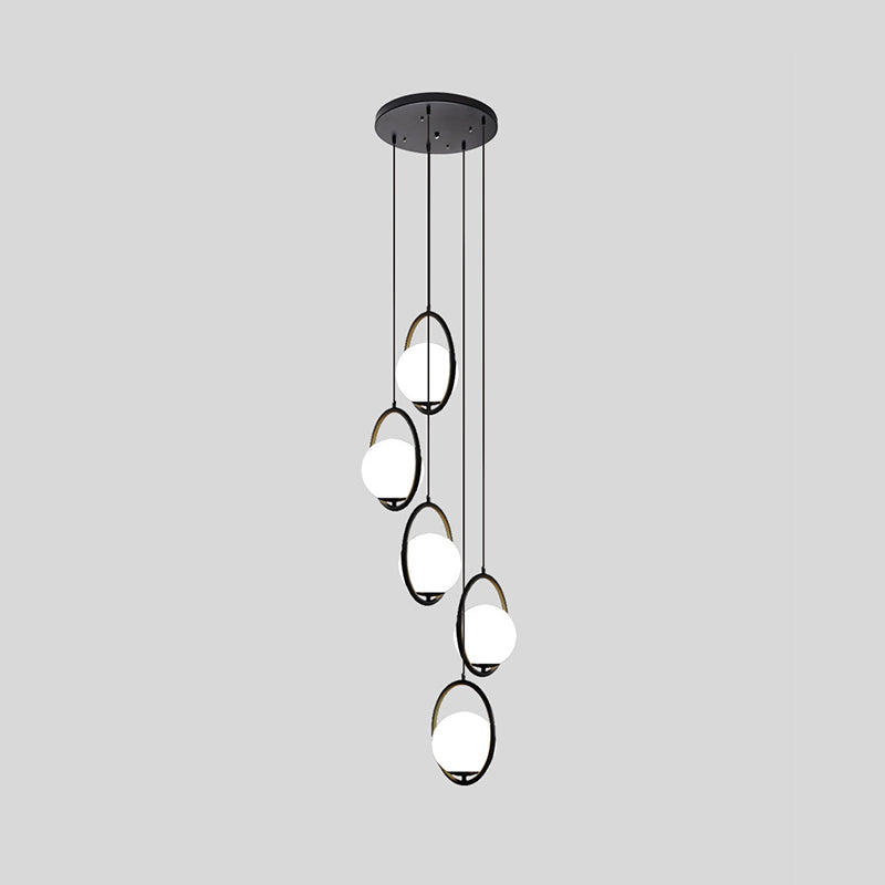 Zwarte Globe Multi Light Kroonluchter Eenvoudige Glazen Hanglamp voor Trappen