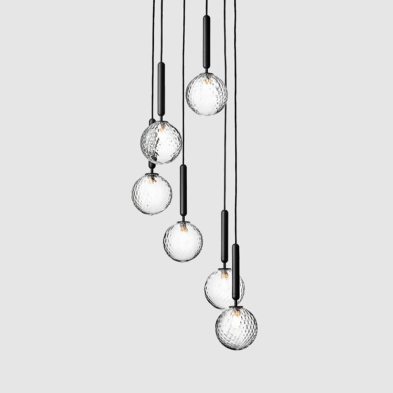 Zwarte Globe Multi Light Kroonluchter Eenvoudige Glazen Hanglamp voor Trappen