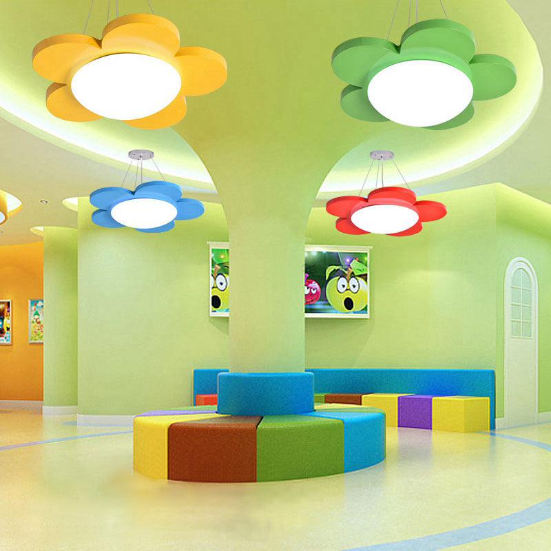 15"/23" Diameter Bloemvormige Hanglamp Kinderen Acryl LED Plafond Chandelier in Rood/Geel/Blauw/Groen voor Kinderkamer