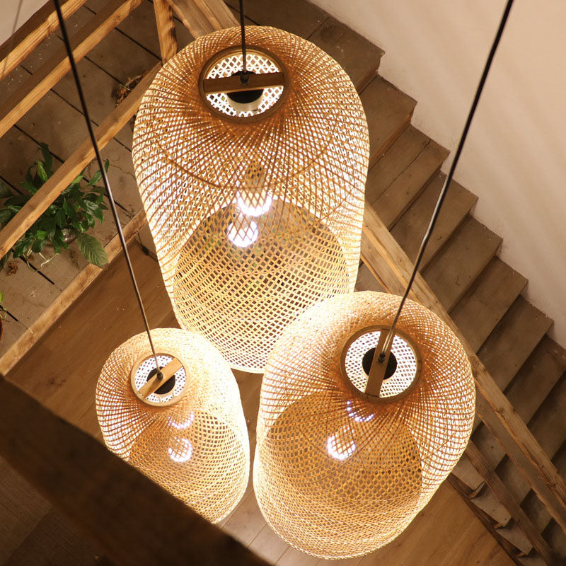 Bamboe Verlengde Hanglamp Aziatisch 2 Lichten Houten Hanglamp voor Woonkamer