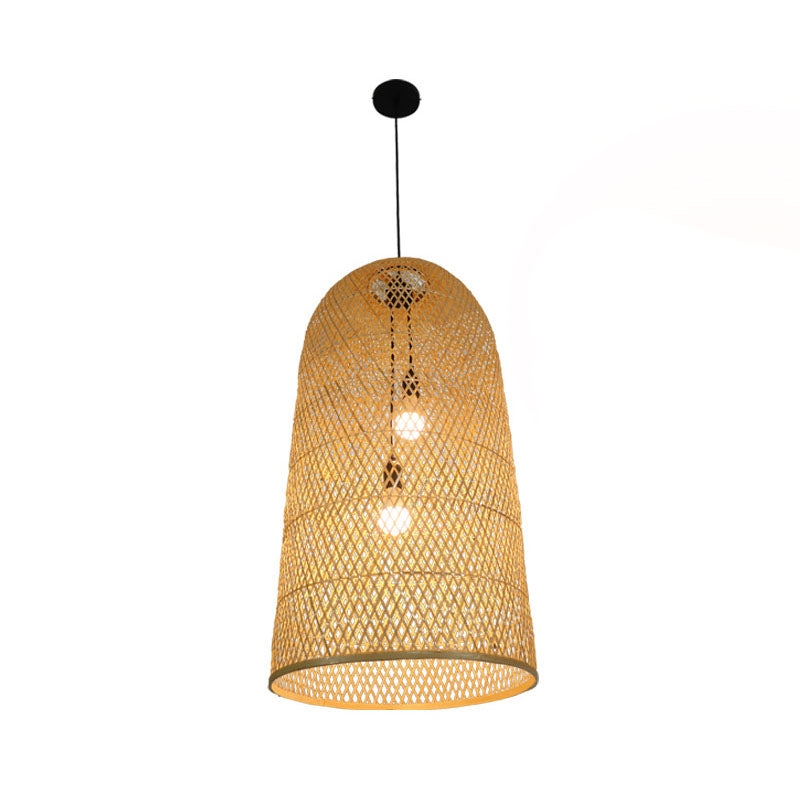 Bamboe Verlengde Hanglamp Aziatisch 2 Lichten Houten Hanglamp voor Woonkamer