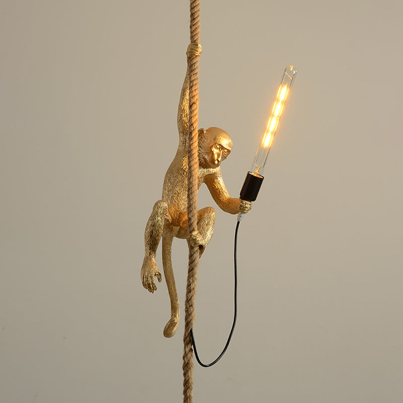 Moderne Aap Plafondlamp Hars Enkelvoudige Lamp Restaurant Hanglamp met Jute Touw