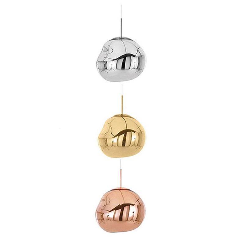 Contemporary Irregular Pendant Lighting Zilver/Rode Glas 1 Licht Eetkamer Hanglamp, 8"/12" Breed
