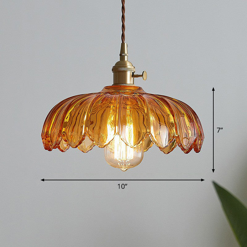 Geribbelde Glazen Bloem Plafondlamp Industriële Enkele Eetkamer Hanglamp