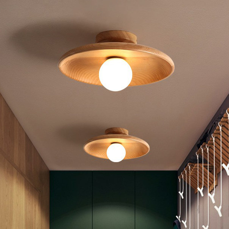 Ondiepe Komvormige Plafondlamp Minimalistisch Houten 1 Hoofd Gang Semi Flush Mount Licht