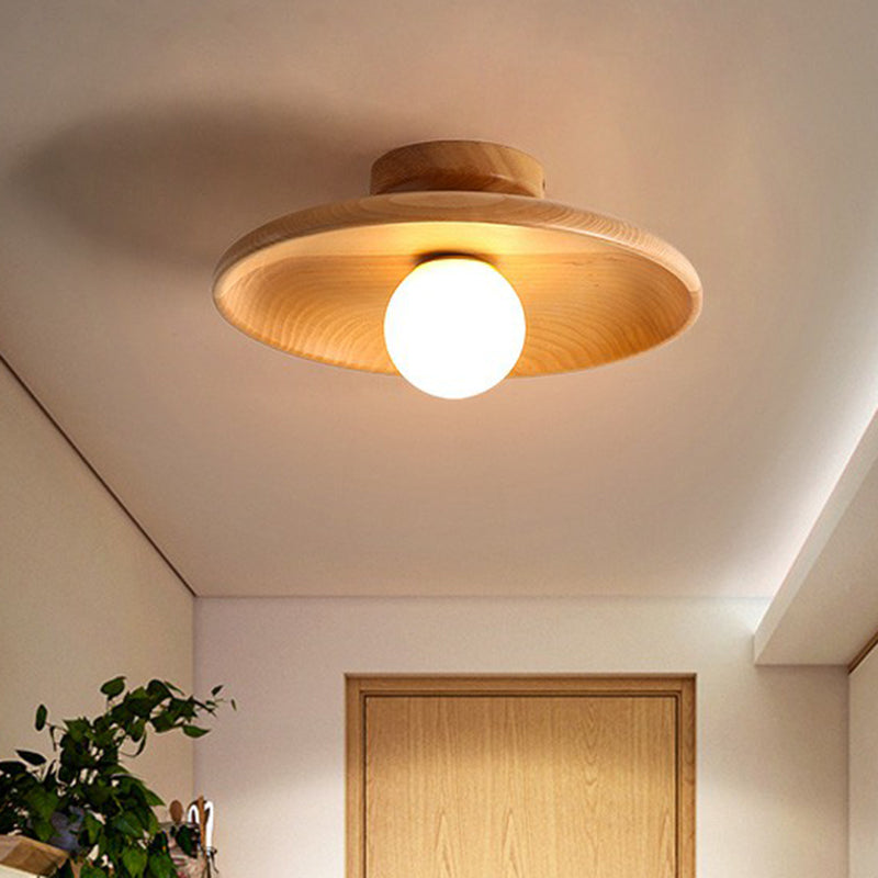 Ondiepe Komvormige Plafondlamp Minimalistisch Houten 1 Hoofd Gang Semi Flush Mount Licht