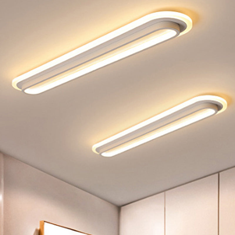 Ovale Plafondlamp Moderne Metalen LED Zwarte/Witte Plafondlamp met Acrylaat Diffuser in Wit/Warm Licht, 19"/23"/31" Breed