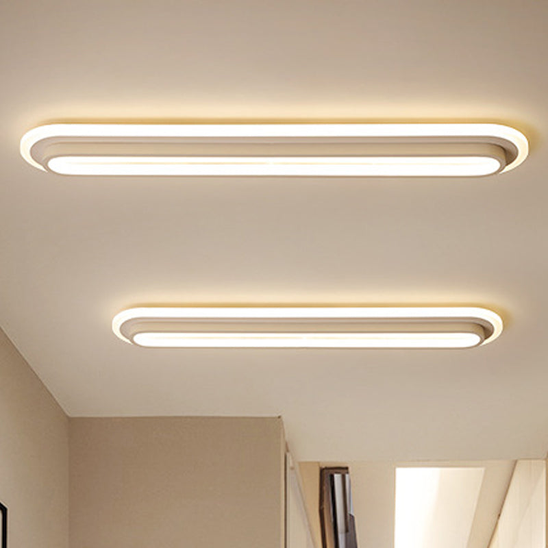 Ovale Plafondlamp Moderne Metalen LED Zwarte/Witte Plafondlamp met Acrylaat Diffuser in Wit/Warm Licht, 19"/23"/31" Breed