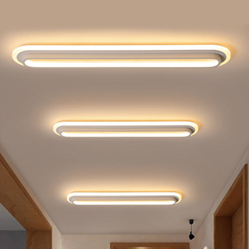 Ovale Plafondlamp Moderne Metalen LED Zwarte/Witte Plafondlamp met Acrylaat Diffuser in Wit/Warm Licht, 19"/23"/31" Breed
