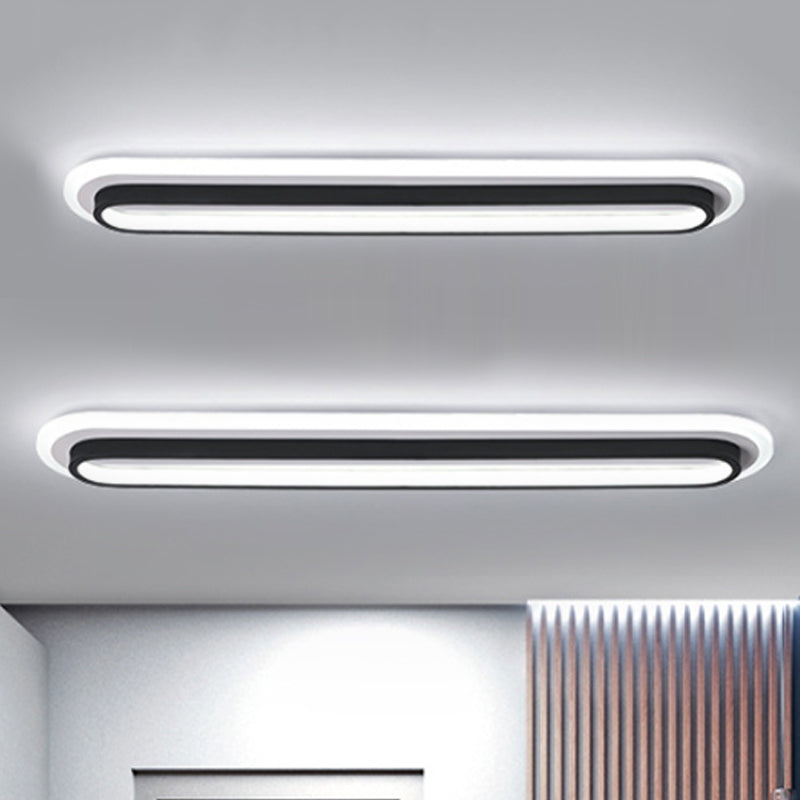 Ovale Plafondlamp Moderne Metalen LED Zwarte/Witte Plafondlamp met Acrylaat Diffuser in Wit/Warm Licht, 19"/23"/31" Breed