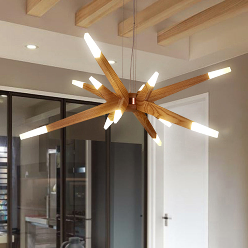 Contemporary Sputnik Kroonluchter Hanglamp 12 Lichten Acryl LED Hangende Plafondlamp met Houten Schaduw