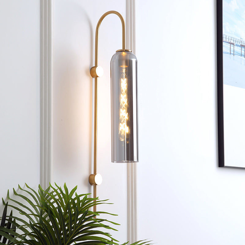 Mid-Century Gooseneck Wandlamp Metaal 1-Licht Woonkamer Wandlamp met Fluit Glas Schaduw