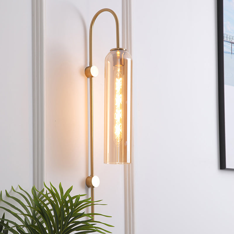 Mid-Century Gooseneck Wandlamp Metaal 1-Licht Woonkamer Wandlamp met Fluit Glas Schaduw
