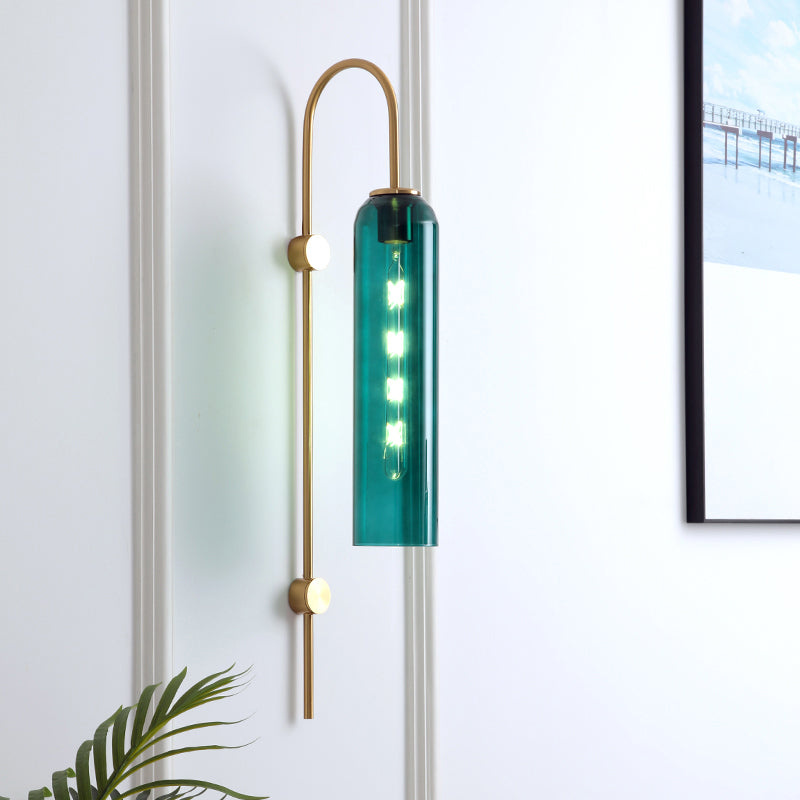 Mid-Century Gooseneck Wandlamp Metaal 1-Licht Woonkamer Wandlamp met Fluit Glas Schaduw