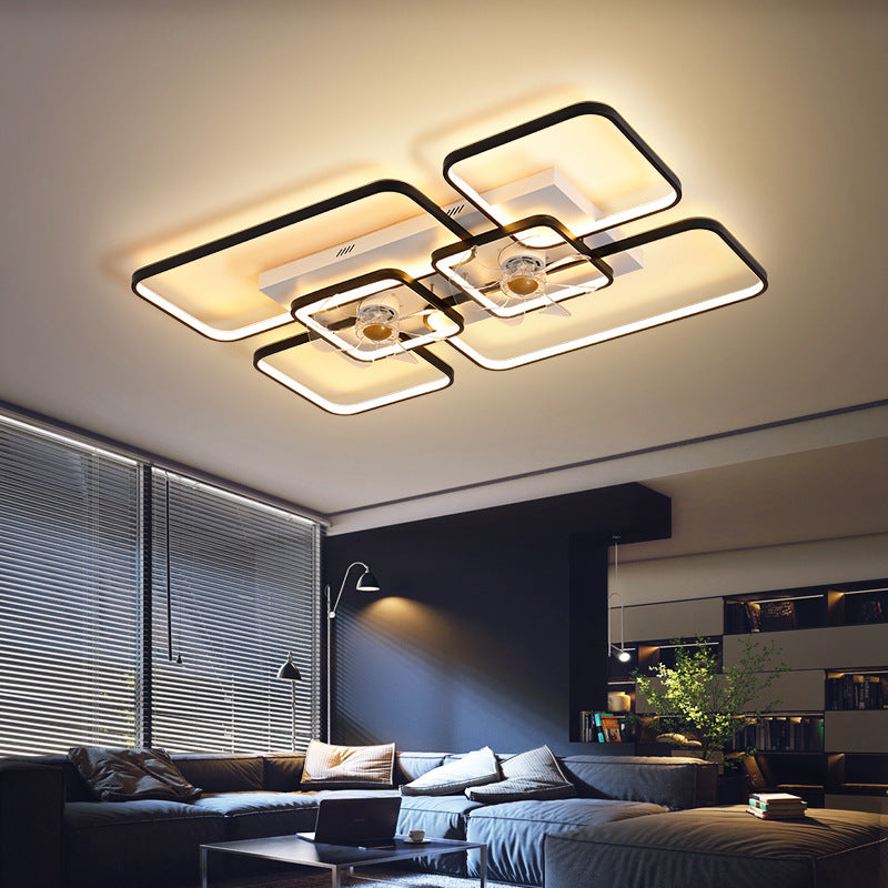 Afstandsbediening Rectangulaire Plafondventilator Lamp Hedendaags Acryl Woonkamer LED Semi Flush Licht met 7 Bladen
